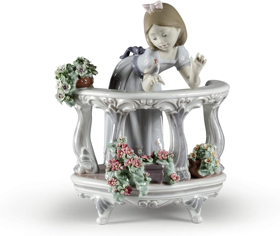 LLADRÓ Mädchen-Figur Frühlingserwachen. Mädchen Mit Blumen. Porzellan.