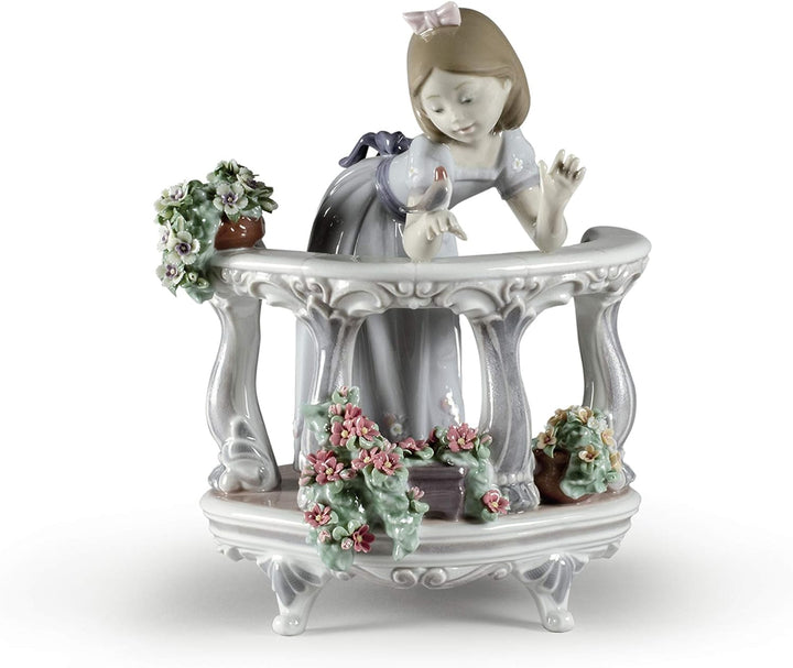 LLADRÓ Mädchen-Figur Frühlingserwachen. Mädchen Mit Blumen. Porzellan.