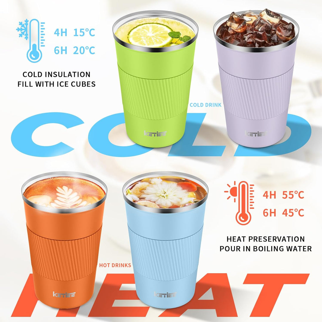 KETIEE Kaffeebecher to go,380ml Thermobecher Kaffee-to-go,Kaffeebecher Thermo,Doppelwandig Reisebech