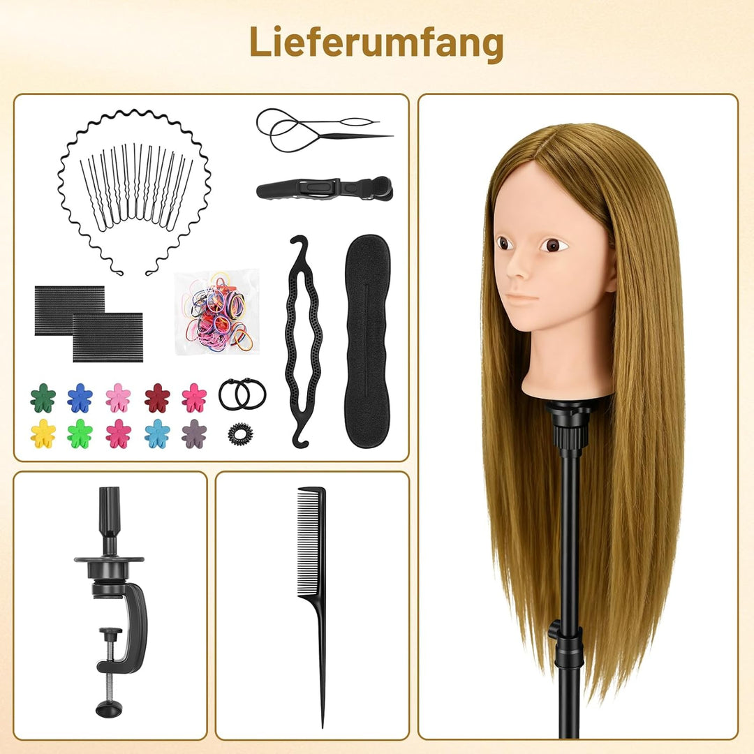 TwoWin Friseurkopf mit Haaren, 26 Zoll (66 cm) 80% Echthaar Mannequin Kopf, Make-up Übungskopf, Trai