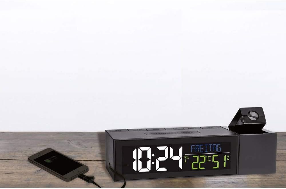 TFA Dostmann Show Funk-Projektionsuhr mit Raumklima, 60.5014.01, mit Projektion, mit Ladefunktion, R