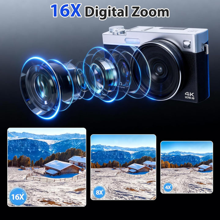 Digitalkamera 4K 64MP Kamera 3 Zoll Fotokamera 16X Autofokus Digitalzoom Tragbare Digital Camera für