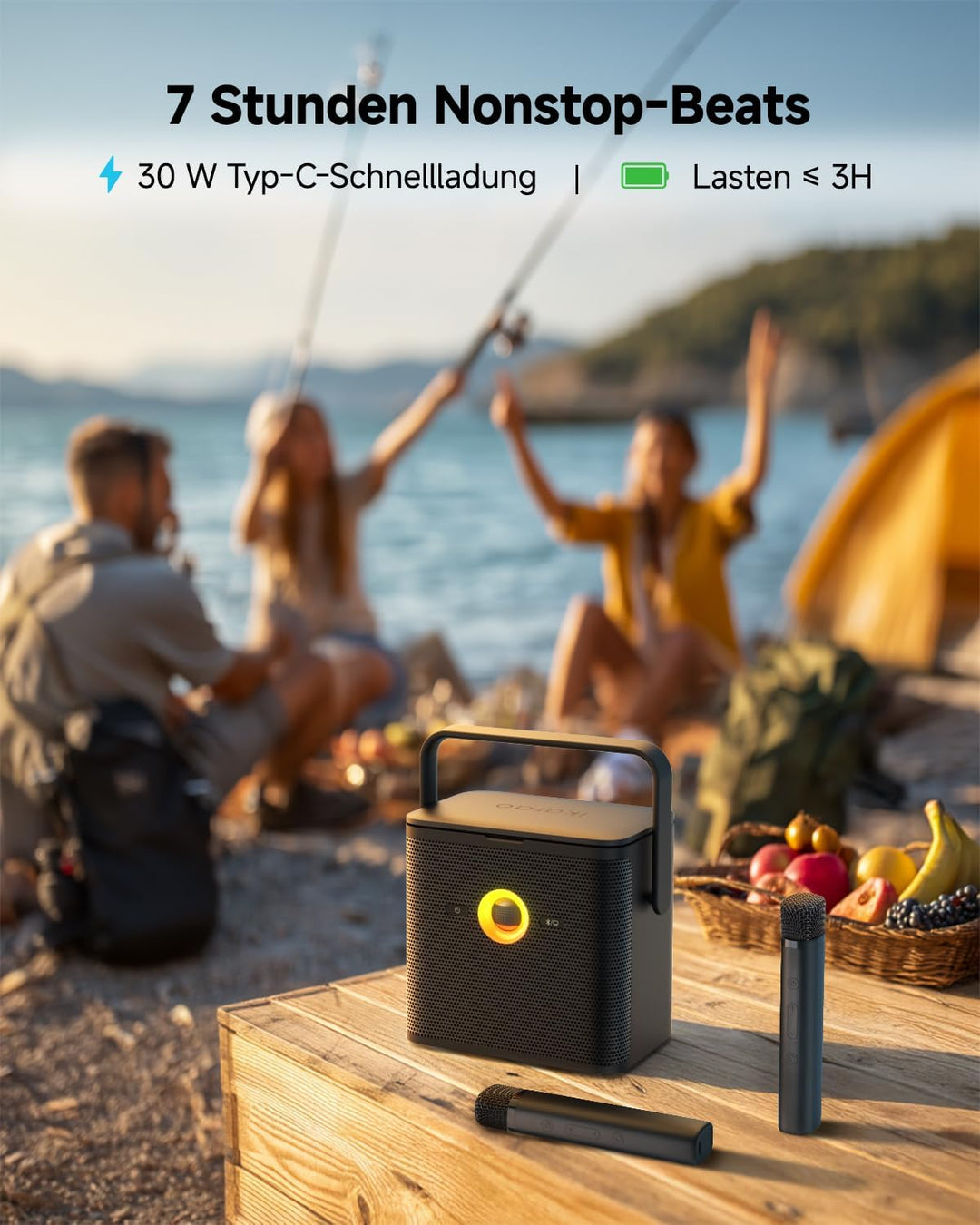 Ikarao Karaoke-Maschine für Erwachsene, mit Songtext-Display, 32 GB Karaoke-Tablet, 2 kabellose Mikr