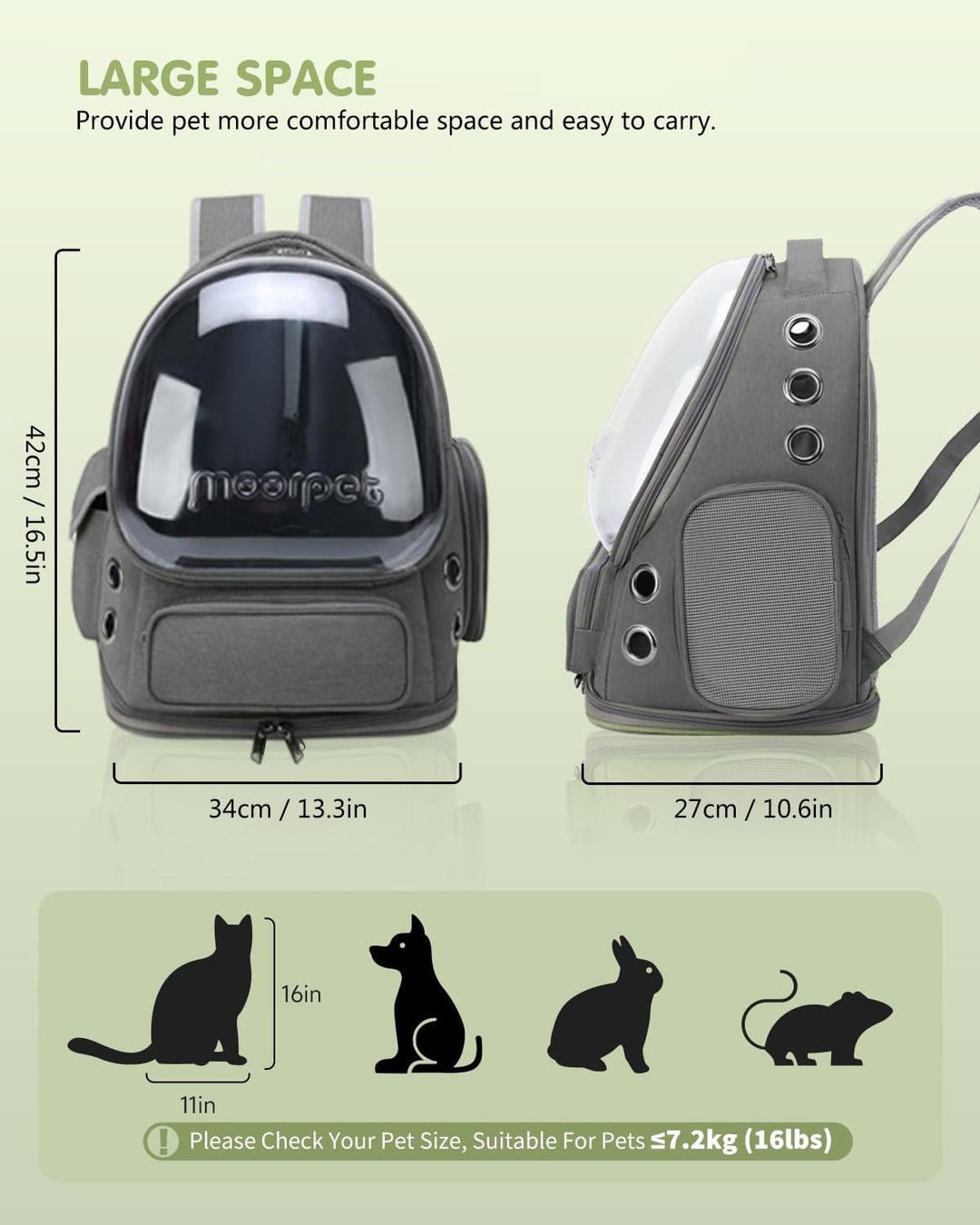 PETCUTE Haustier Rucksack,Tragbar Raumkapsel Hunde Katzen Rucksack mit Herausnehmbarer Matte,Atmungs