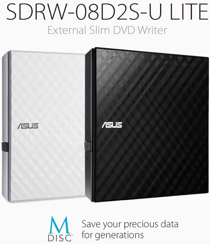 ASUS Lite SDRW-08D2S-U/BLK/G/AS Tragbares USB 2.0 Slim 8X DVD/Brenner +/- Rewriter externes Laufwerk