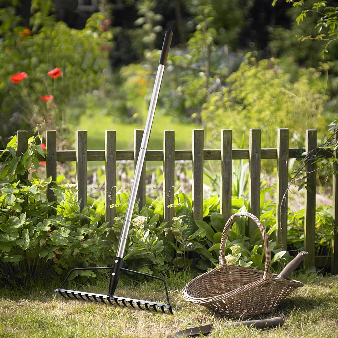 YEELOR Gartenrechen, Karbonstahl, Stabiler und robuster Karbonrechen, Bogenrechen mit verstellbarem