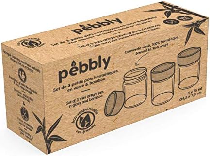 Pebbly NPKV-030 3ER-Set RUNDE GLASBEHÄLTER MIT SCHRAUBDECKEL-75ml, Borosilikatglas, Bambus, Silikon,