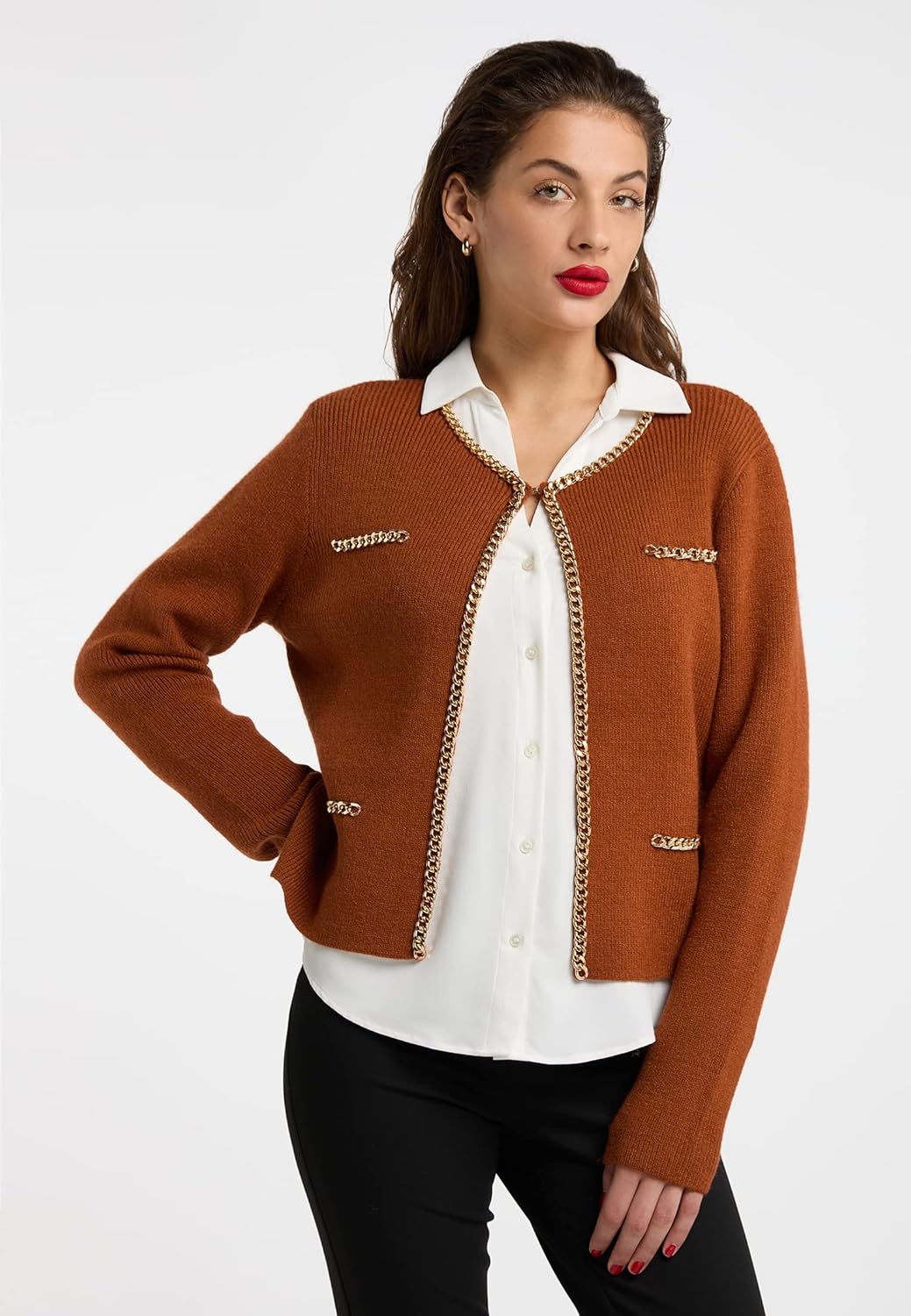 faina Damen Strickjacke M-L Dunkelkamel, M-L Dunkelkamel