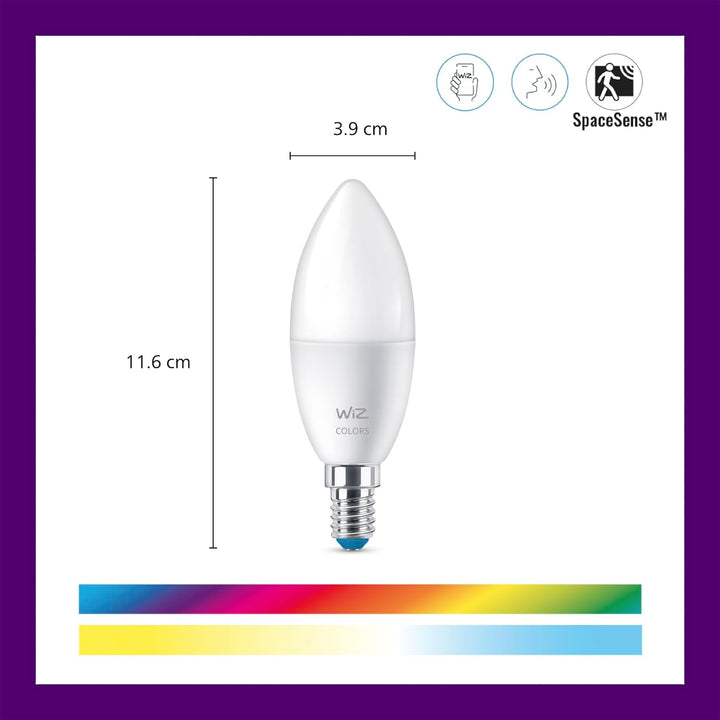 WiZ E14 LED Lampe Tunable White & Color, dimmbar, 40W, 16 Mio. Farben, smarte Steuerung per App/Stim