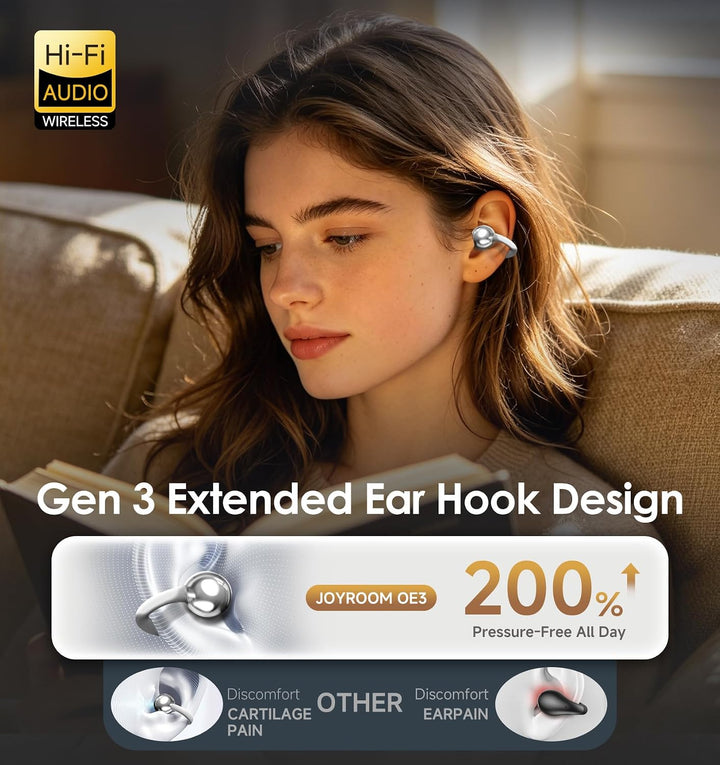 Kinglucky Open-Ear-Kopfhörer Kabellos Bluetooth 6.0–Clip-On-Ohrhörer mit Mikrofon,50h Spielzeit,ENC,