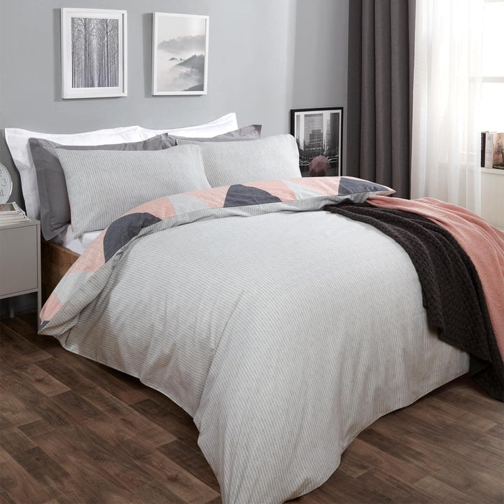 DREAMSCENE Bettwäsche-Set mit geometrischem Muster und Kissenbezügen, skandinavisches Design, Rosa u