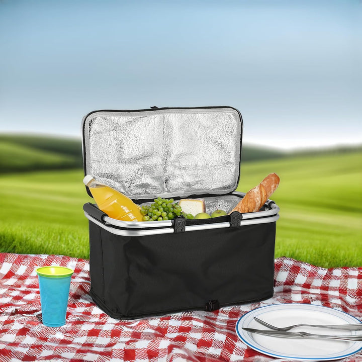 Einkaufskorb 30 Liter schwarz mit Kühlfunktion - 48 x 24 cm - Thermo Einkaufstasche mit Zwei Griffen
