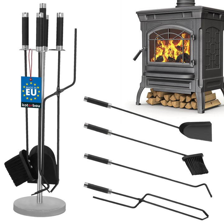 KOTARBAU® 5tlg. Kamingarnitur aus Stahl mit Schwarzem Griff