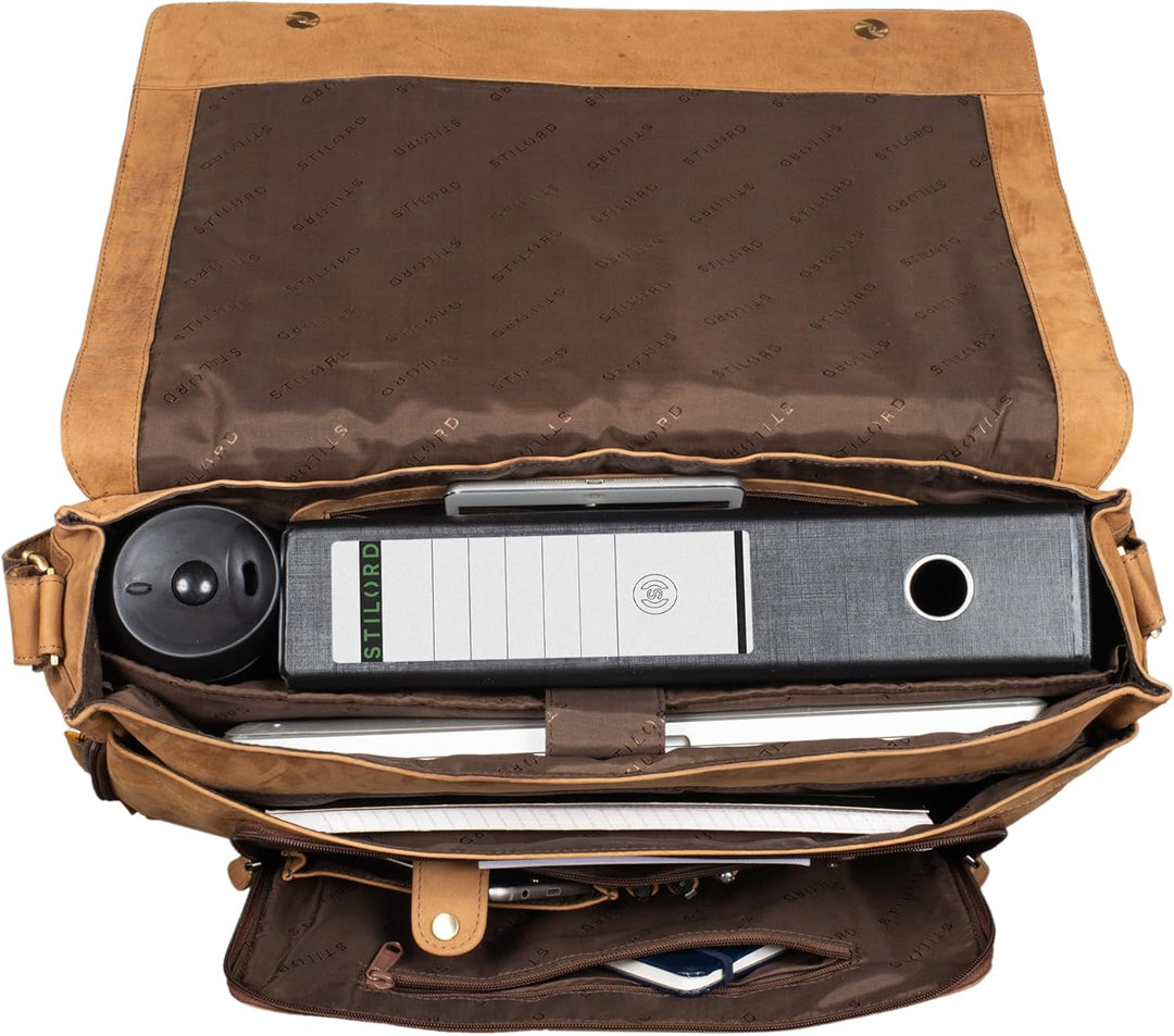 STILORD 'Maximus' XXL Ledertasche riesige Umhängetasche Unitasche 17 18 19 21 Zoll Laptop Aktentasch