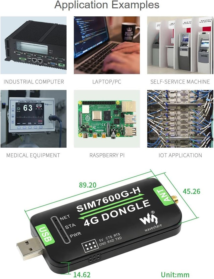 Waveshare SIM7600G-H 4G DONGLE with Antenna,Supports Global Band,Industrial Grade 4G Communication a