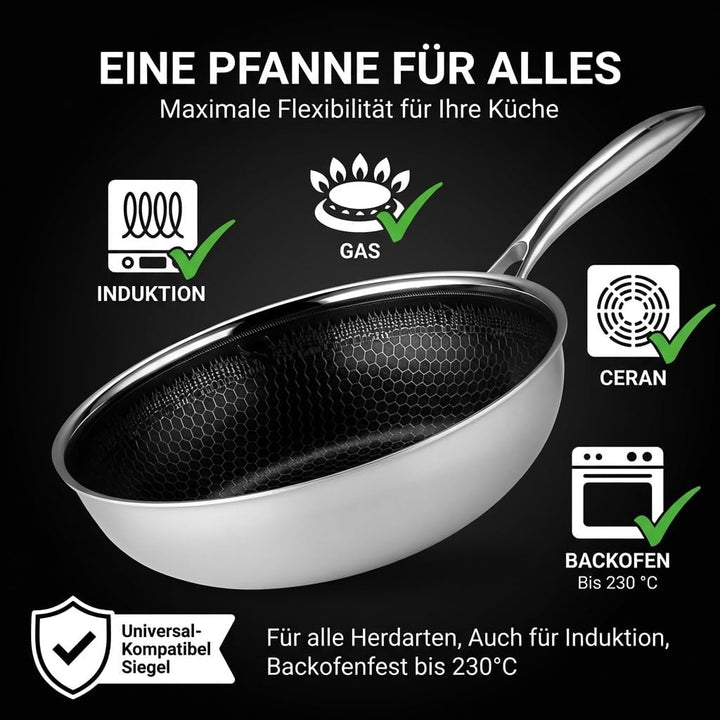 FIXLINE® BLACK FOREST Wokpfanne 28cm - Keramische &amp; Kratzfeste Beschichtung - alle Herdarten inkl. I