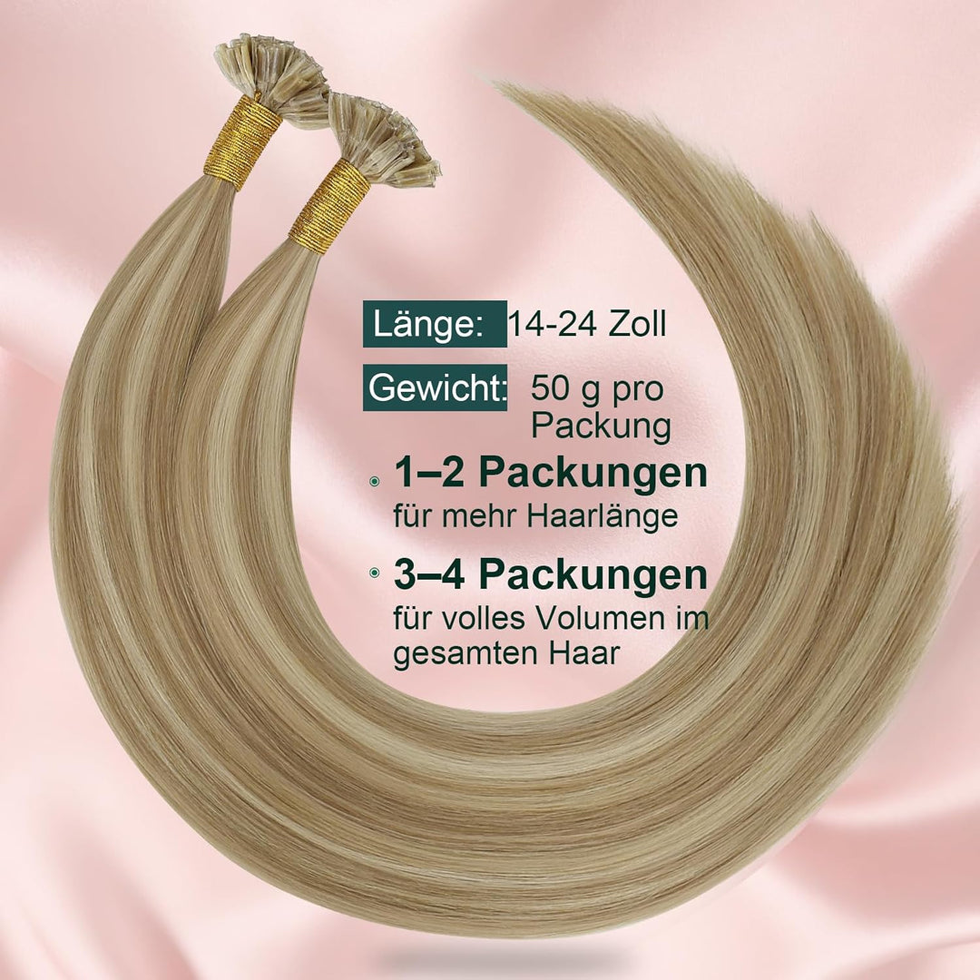 Easyouth Extensions Echthaar Bondings Blond Echthaar Bonding Extensions Haarverlängerungen Aschblond