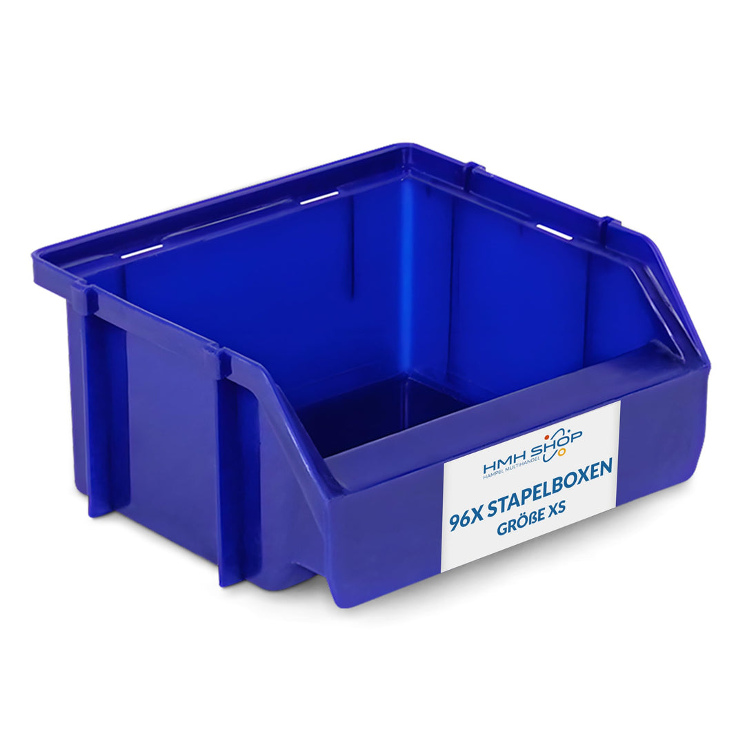 HMH 96x Stapelboxen Grösse XS Werkstatt Garage Keller Sichtlagerboxen 90x102x50mm Lagerboxen BLAU Si