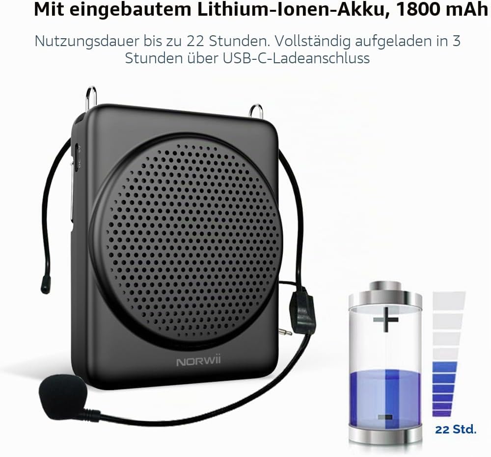 NORWII Mini-Sprachverstärker Mikrofon Headset, 3 Stunden Schnellladung und bis zu 30 Stunden Wiederg