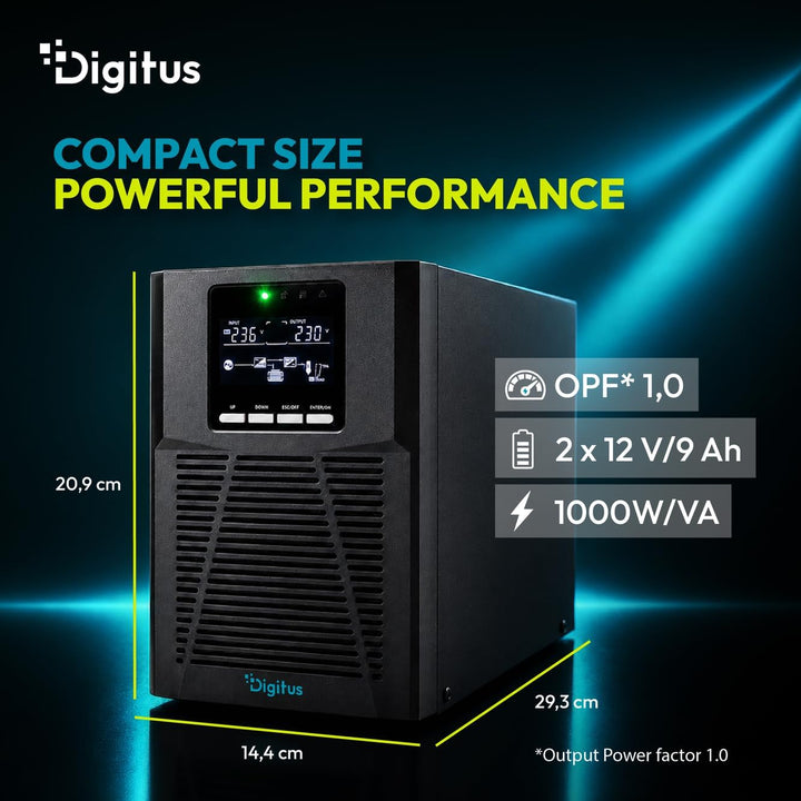 DIGITUS OnLine USV-System – 1 kVA 1 kW – 4X IEC C13 Steckdosen – Tower | Unterbrechungsfreie Stromve