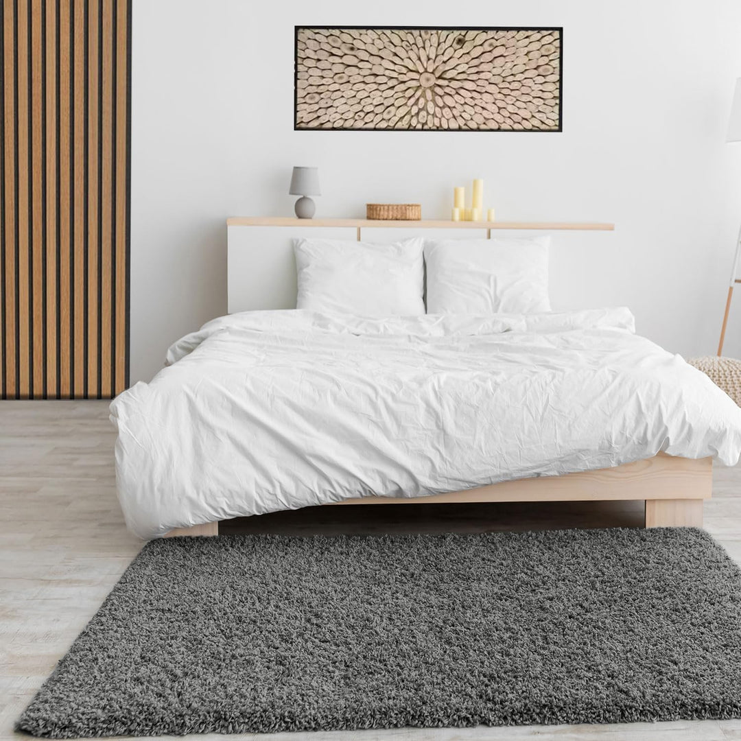 VIMODA Prime Shaggy Teppich Farbe Anthrazit Hochflor Langflor Teppiche Modern, Masse:140x200 cm Rech
