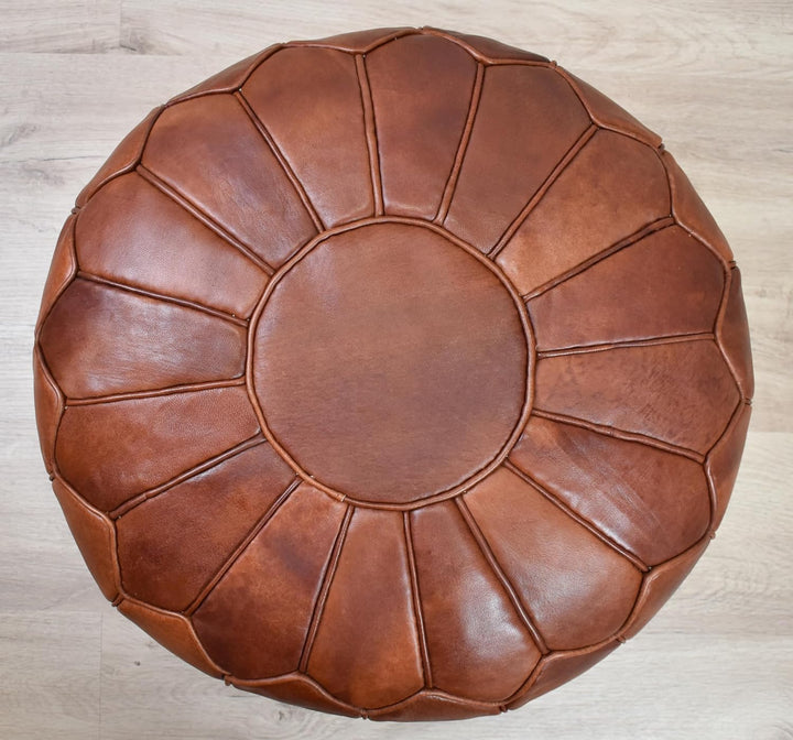 Poufs&Pillows Premium XL Echtleder Pouf - Handgefertigt - gefüllt geliefert - Ottoman Sitzsack Fussh
