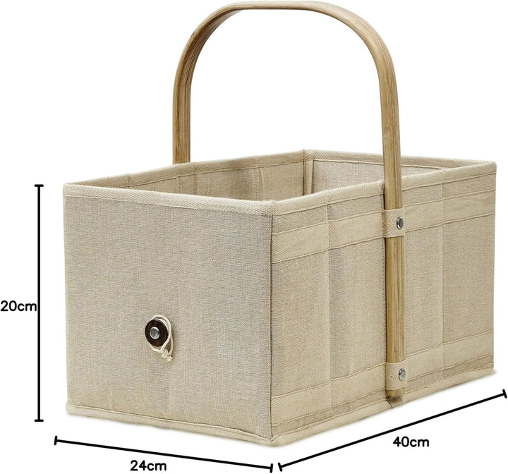 achilles Einkaufskorb aus Holz mit Obst- und Gemüsenetz, Klappbarer Korb, Picknick-Korb, Einkaufsbox