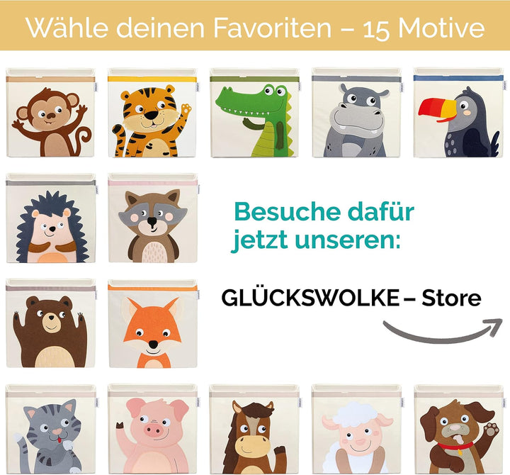 GLÜCKSWOLKE Kinder Aufbewahrungsbox - 15 Motive I Spielzeugkiste mit Deckel für Kinderzimmer I Spiel