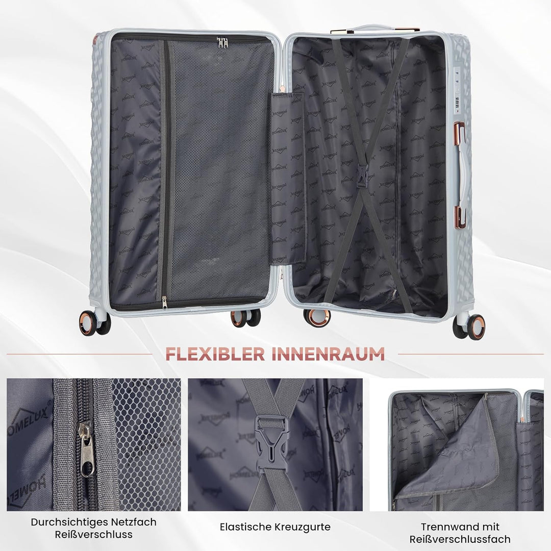 HOMELUX Kofferset 3 Teilig Hartschale Reisekoffer ABS Leicht Trolley Rollkoffer Hartschalenkoffer Se