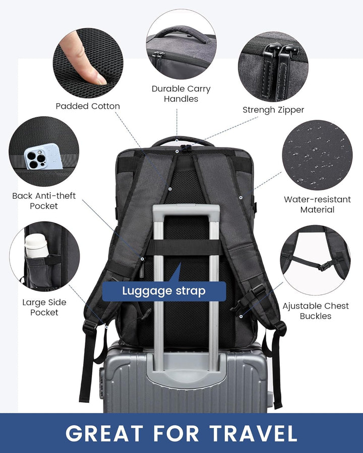 LOVEVOOK 45L Reiserucksack Handgepäck Flugzeug Gross, 18 Zoll Laptop Rucksack Travel Backpack Carry