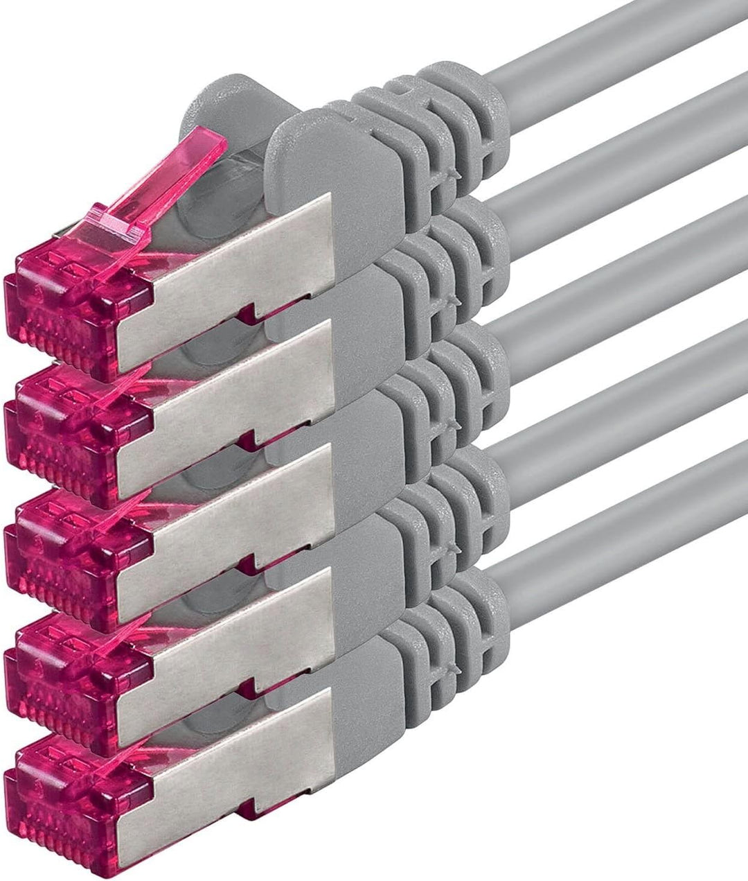 1aTTack.de 7,5m - grau - 5 Stück - Netzwerkkabel CAT6a (10Gb/s) S-FTP CAT 6a Lankabel - GHMT zertifi