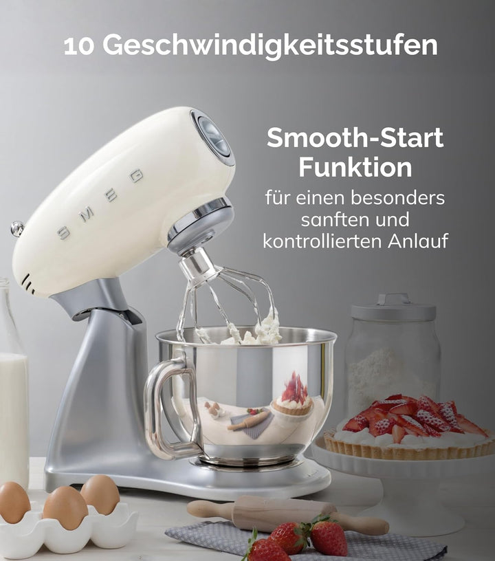 Smeg, SMF02PKEU Küchenmaschine, 10 Geschwindigkeitsstufen, Planetenrührwerk, Sicherheitsabschaltung,