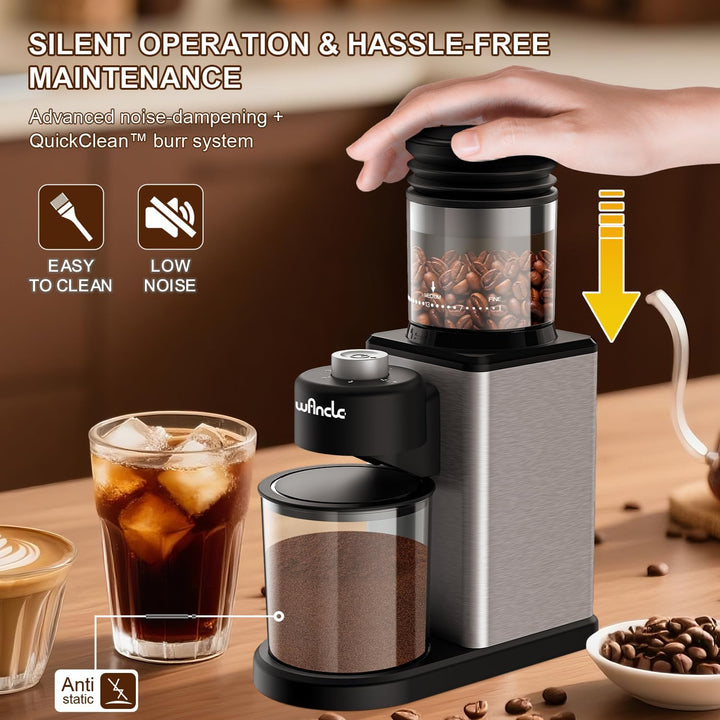 Wancle Elektrische Kaffeemühle mit Kegelmahlwerk - 25 einstellbare Mahlgrade für Espresso/French Pre