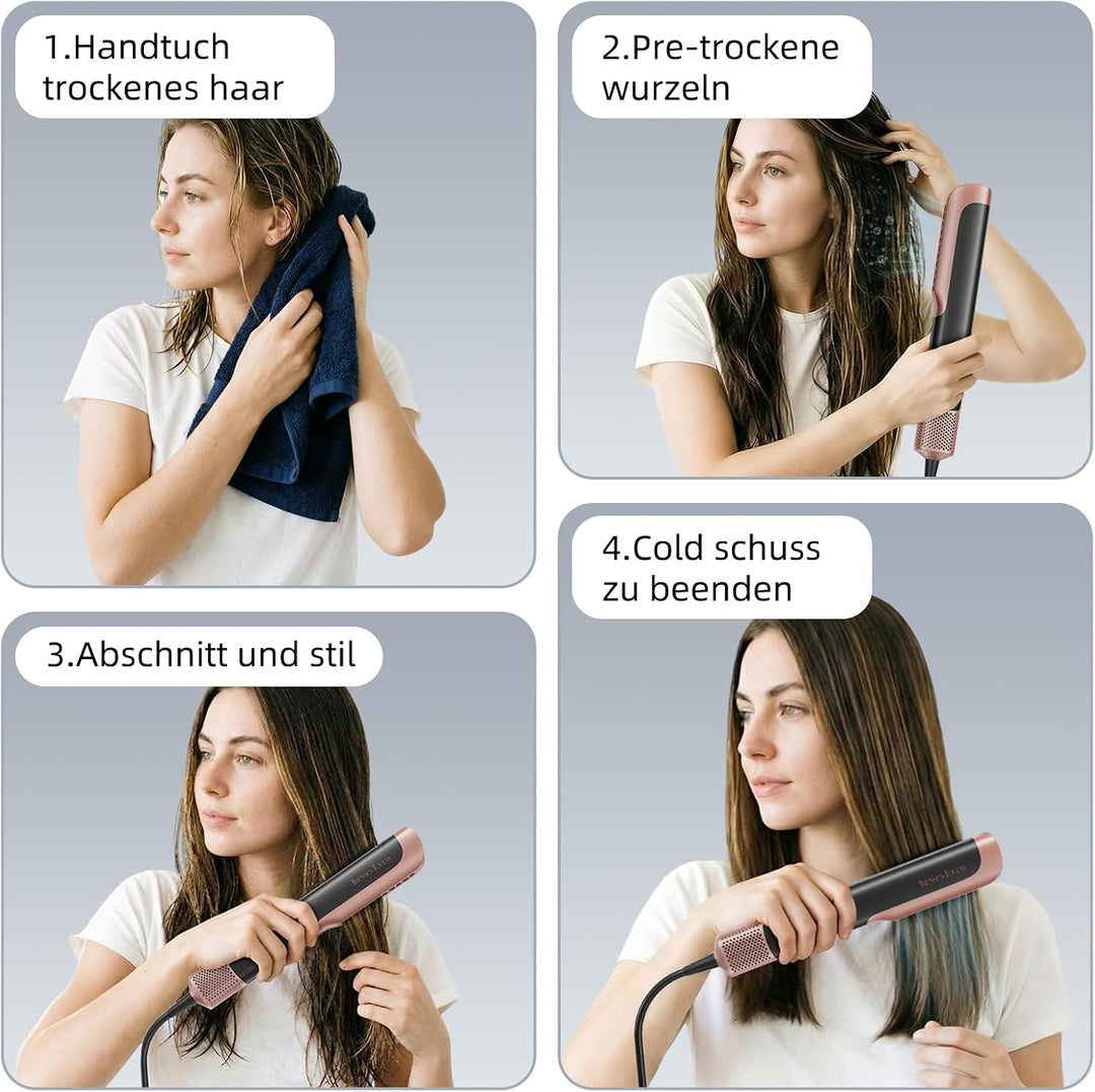 Airstraight Glätteisen mit Föhn, Ionen Air Haarglätter, Keine Hitzeschäden, Keine Heissen Platten, 1