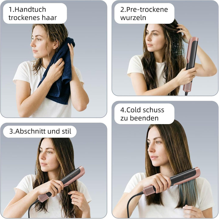 Airstraight Glätteisen mit Föhn, Ionen Air Haarglätter, Keine Hitzeschäden, Keine Heissen Platten, 1