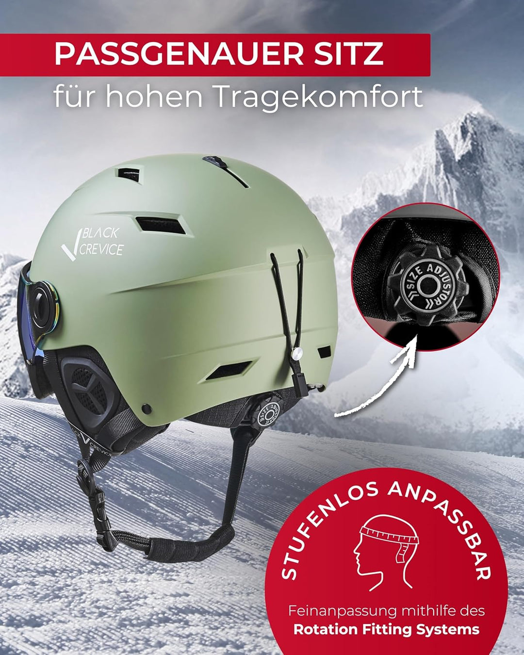 Black Crevice Skihelm mit Visier Kirchberg I Atmungsaktiver Skihelm Herren & Damen mit Lüftungsöffnu