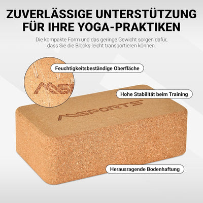 MSPORTS Yogablock Premium I 2er Pack Yogaklotz Kork 2x Yogablöcke, Kork 2x Yogablöcke