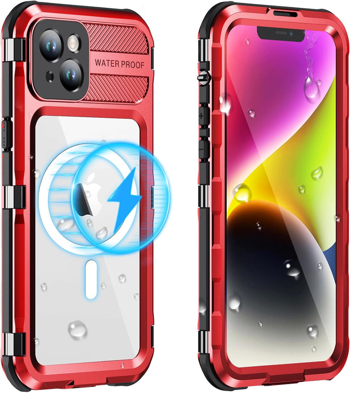 WIFORT für iPhone 14 Plus Hülle Wasserdicht mit MagSafe, 360 Outdoor Metall Schutzhülle mit Displays