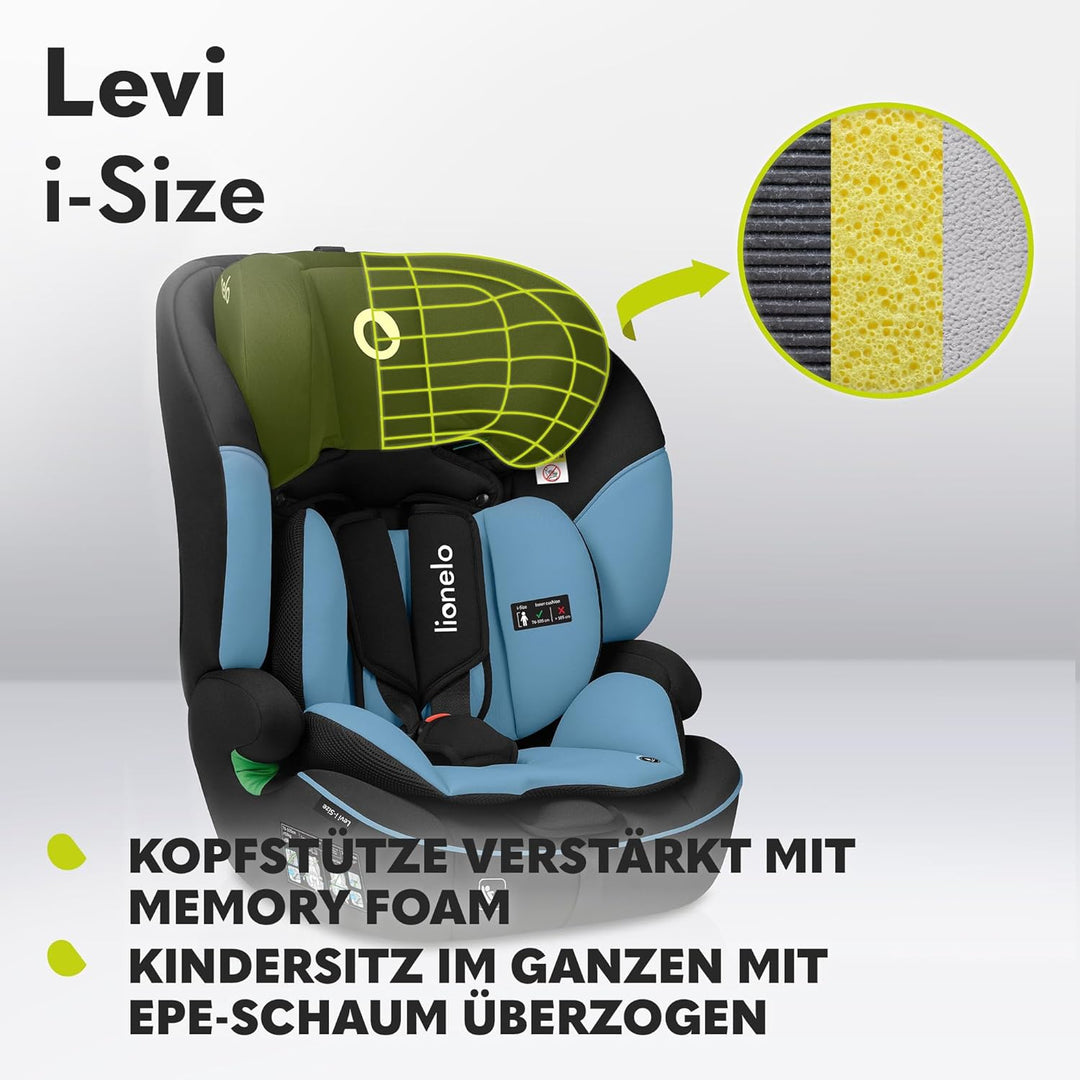 LIONELO LEVI I-SIZE 76-150 cm Kinderautositz, Gruppe 1 2 3, Seitenschutz, 10 Grad Kopfstützenverstel