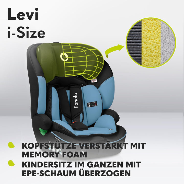 LIONELO LEVI I-SIZE 76-150 cm Kinderautositz, Gruppe 1 2 3, Seitenschutz, 10 Grad Kopfstützenverstel