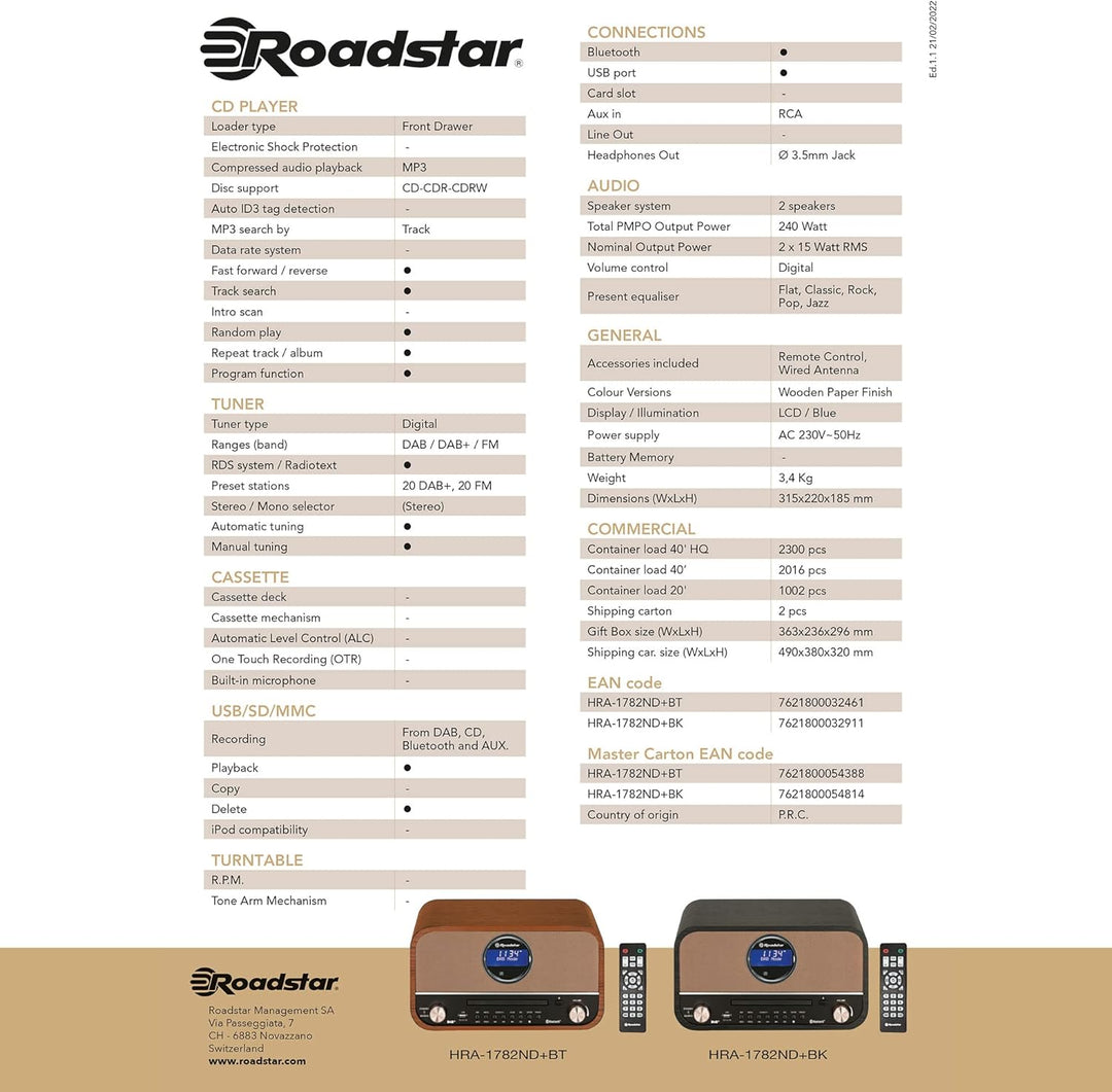 Roadstar Nostalgie Retro-Radio mit Bluetooth und CD MP3 Player im Holzgehäuse mit Weck-Funktion (DAB