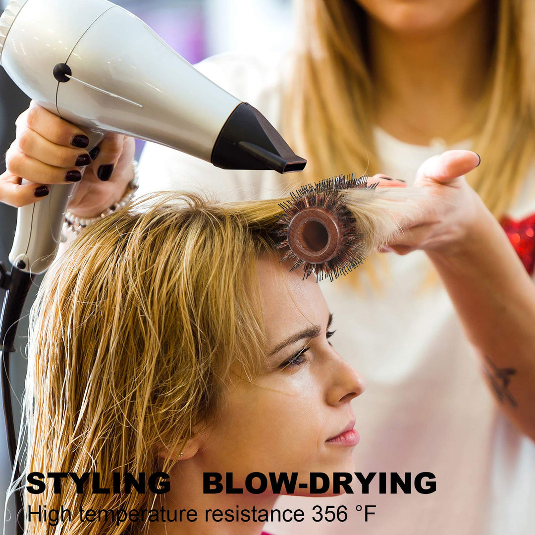 BESTOOL Rundbürste zum Föhnen,Wildschweinborsten Rundhaarbürste mit Holzfass, grosse runde Stylingbü