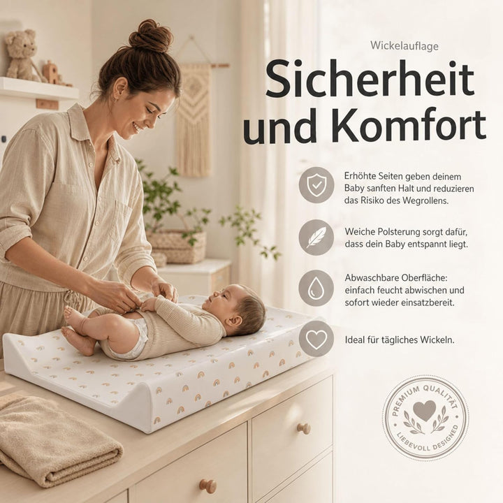 Fillikid Wickelauflage 2-Keil Exclusiv/Wickelmulde 50x65 cm/Wickelunterlage mit abwaschbarer Folienb