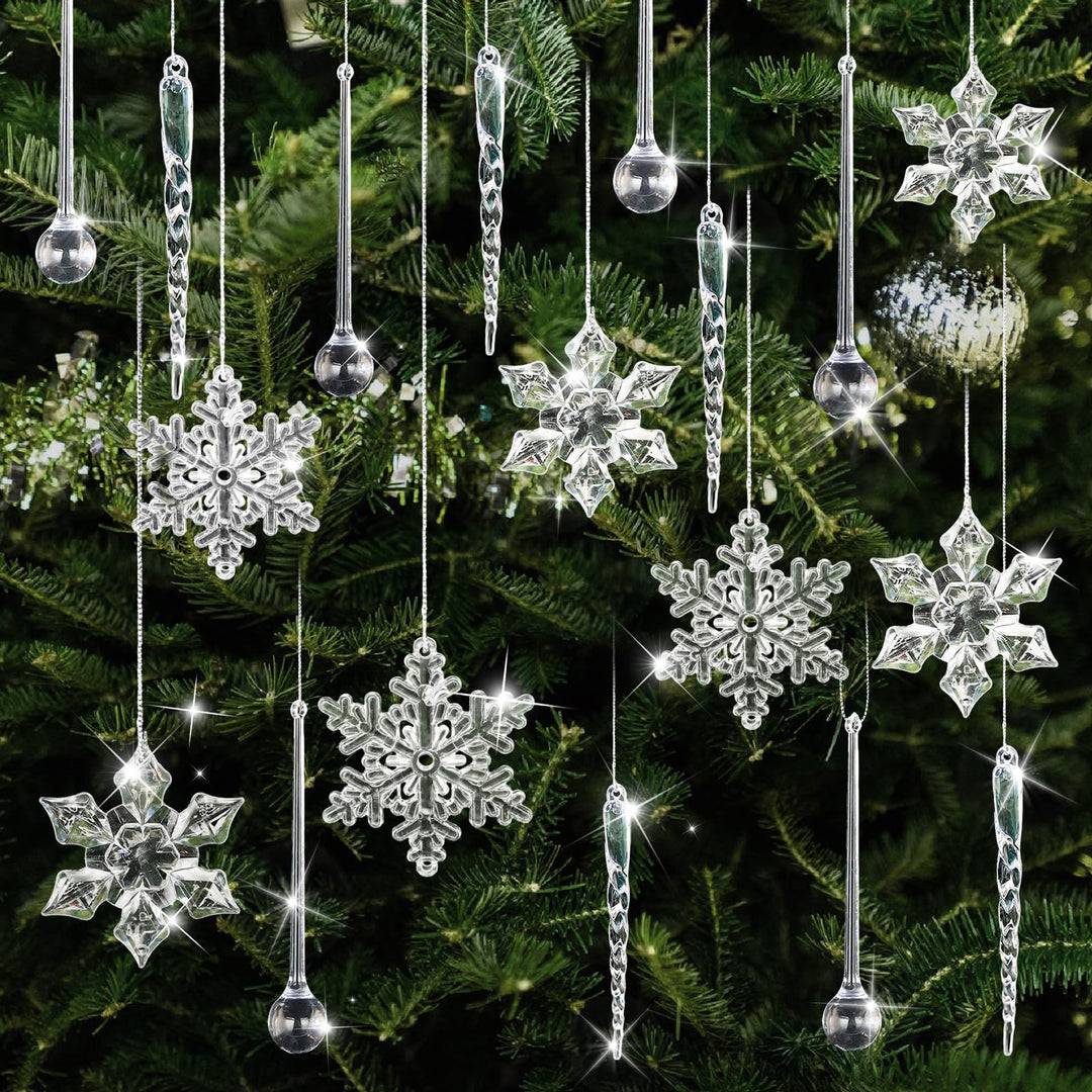 40 Stück Weihnachtsbaumschmuck, Acryl Schneeflocken Eiszapfen Anhänger Christmas Decorations,DIY Kri