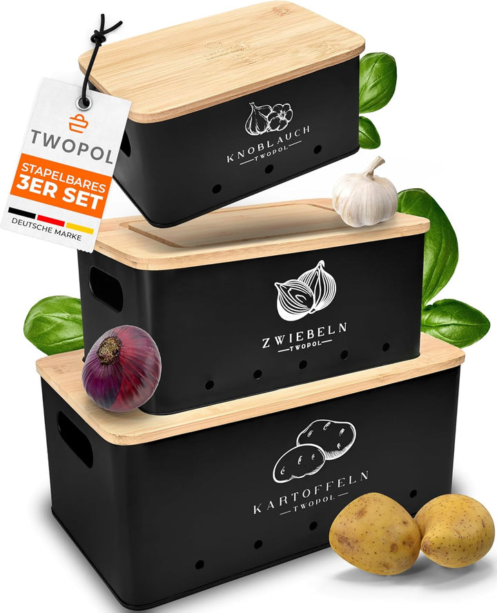 Twopol®Kartoffel Aufbewahrungsbox[3er Set] patentiertes Anti-Rutsch System-der ideale Weg für Zwiebe