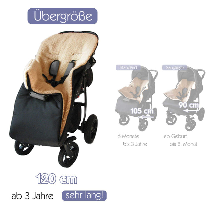 Baby-Joy Fusssack KAI 120 cm filzfrei aus Lammwolle und Polyester für Kinderwagen, Buggy und Schlitt