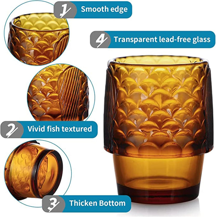 ZOEDT Koi-Fischform, stapelbare Trinkgläser, buntes Glas, 4er-Set, Galvanisierungsprozess, Exquisite