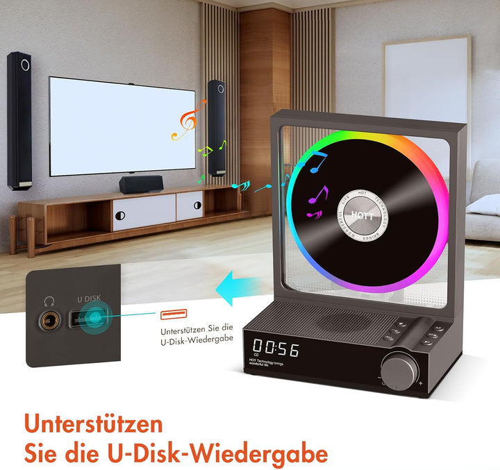 HOTT CD-Player Tragbar mit Fernbedienung, Bluetooth 5.3 Desktop CD Player mit RGB-Lichtern, Tragbare