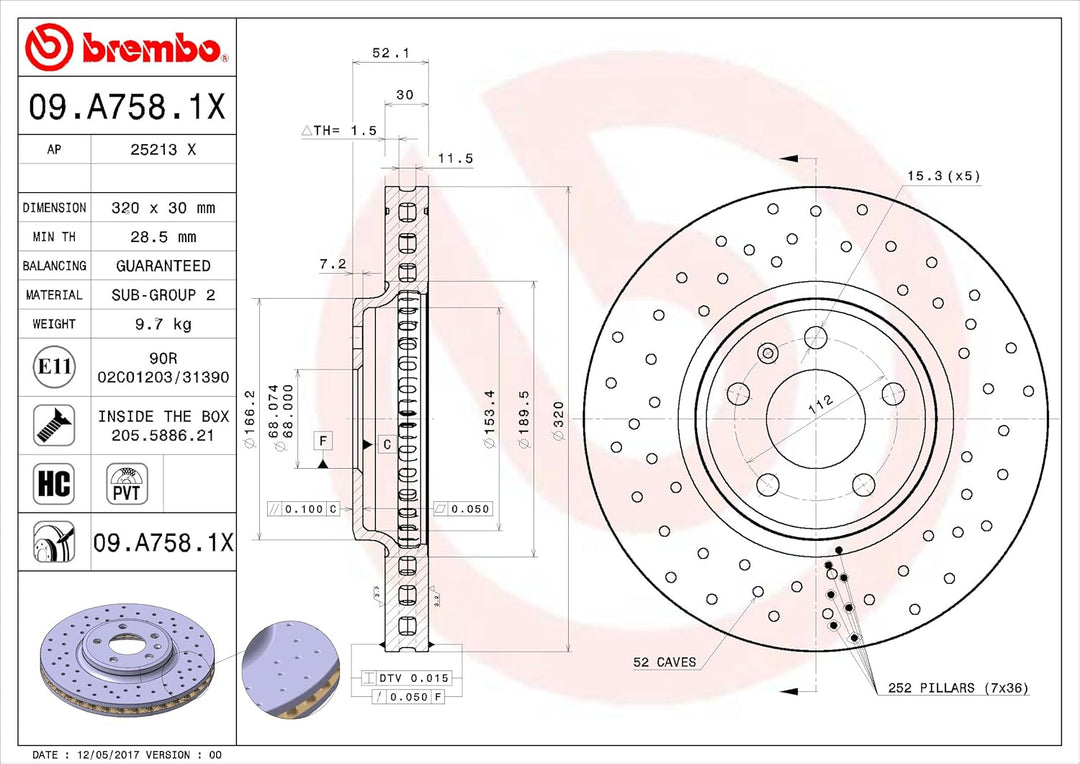 BREMBO 09.A758.1X Bremsscheiben