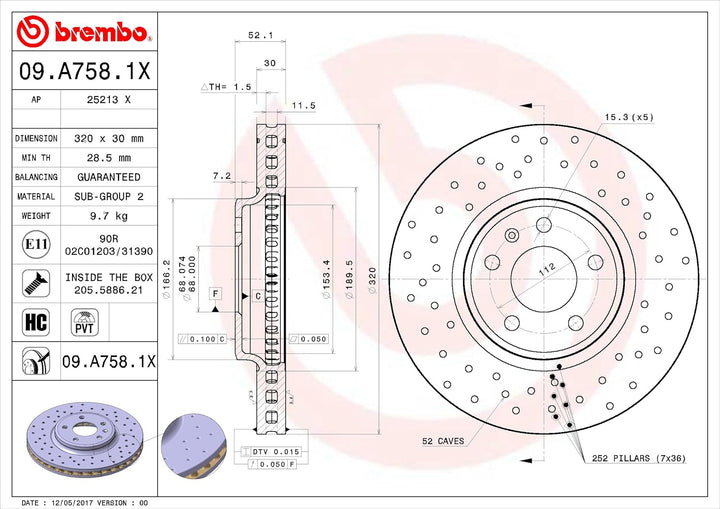 BREMBO 09.A758.1X Bremsscheiben